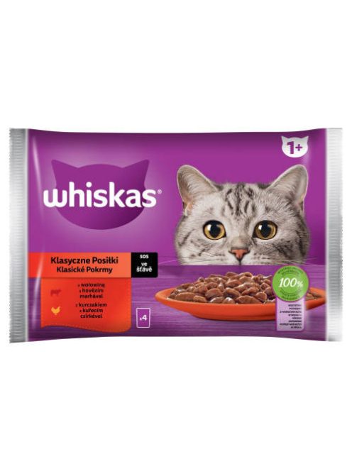Whiskas Classic Meals 1+ - Nedves eledel (marha-,csirke-,szószban) macskák részére (4x85g)