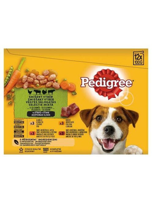 Pedigree Vital Adult - Nedves eledel (csirke-,marha+máj,-marha+bárány,-pulyka aszpikban) kutyák részére (12x100g)