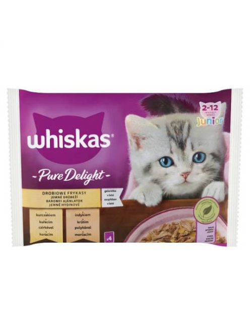 Whiskas Pure Delight Junior – Nedves eledel (csirke-, pulyka-, aszpikban) kölyökmacskák részére (4x85g)