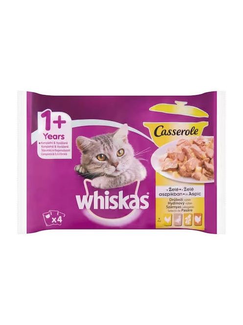 Whiskas Adult Casserole "Szárnyas Válogatás" - aszpikban - alutasakos (pulyka,kacsa,baromfi,csirke) macskák részére (4x85g)