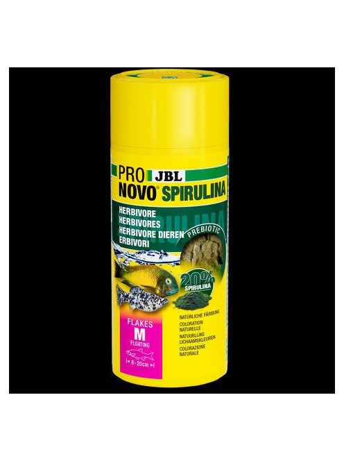 JBL ProNovo Spirulina Flakes - pehelytáp (M-es méret) növény/algaevő akváriumlakók részére (8-20cm) 250ml/40g