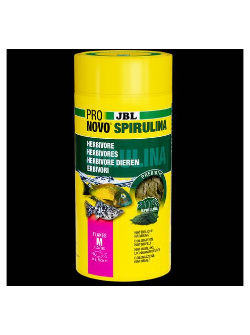 JBL ProNovo Spirulina Flakes "M" - Spirulina táppehely M-es méretben minden 8-20 cm-es akváriumi halhoz (1000ml/160g)