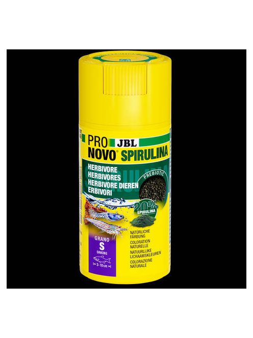 JBL ProNovo Spirulina Grano "S" - Spirulina tápgranulátum S-es méretben minden 3-10 cm-es akváriumi halhoz (100ml/58g) CLICK