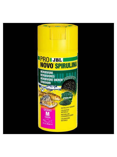 JBL ProNovo Spirulina Grano "M" - Spirulina tápgranulátum M-es méretben minden 8-20 cm-es akváriumi halhoz (250ml/125g) CLICK