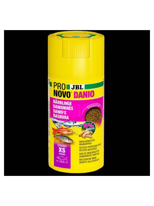 JBL Pronovo Danio Grano XS - Akváriumi granulátum XS méretben minden 3-5 cm-es kis márnához és danióhoz (100ml/48g) CLICK