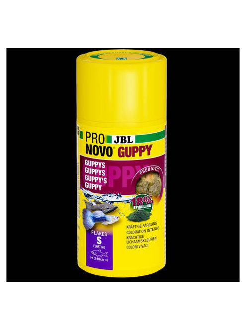 JBL ProNovo Guppy Flakes "S" - pehelytáp (S-es méret) 3-10cm-es guppyknak és akváriumi halak részére (20g/100ml)
