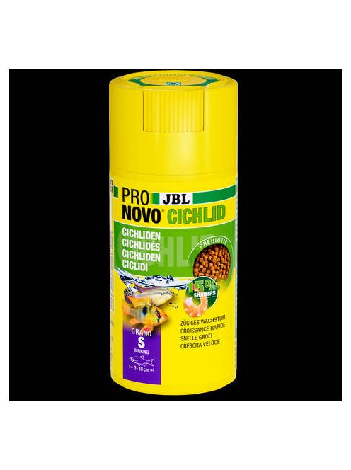 JBL Pronovo Cichlid Grano S - Alaptáp granulátum közepes méretű, 3-10 cm-es sügérek számára (100ml/52g)