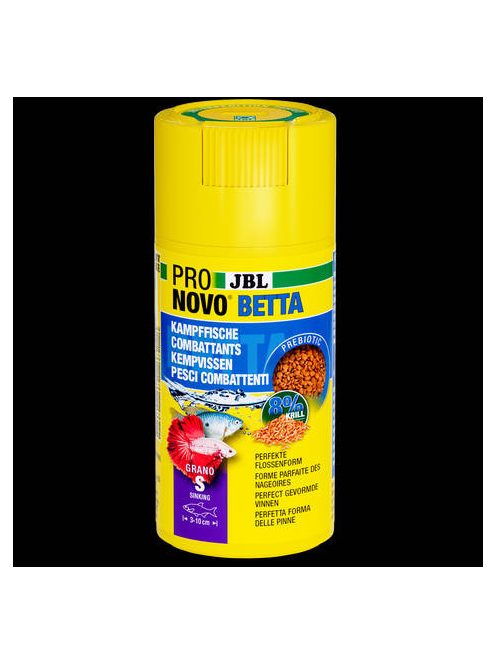 JBL Pronovo Betta Grano S Click - granulátum alaptáp (S-méret) akváriumi halak számára (3-10cm) 100ml/50g