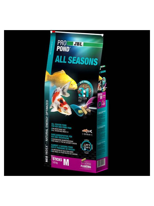JBL ProPond 3in1 All Seasons M - granulált főtáplálék közepes méretű koi és tavi halak részére (5,8kg/ 32l)